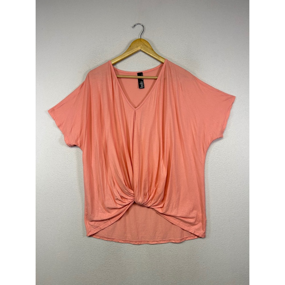 Beachy Bobi Los Angeles Womens Medium Coral Pink Twisted Front Pastel Dolman Tee